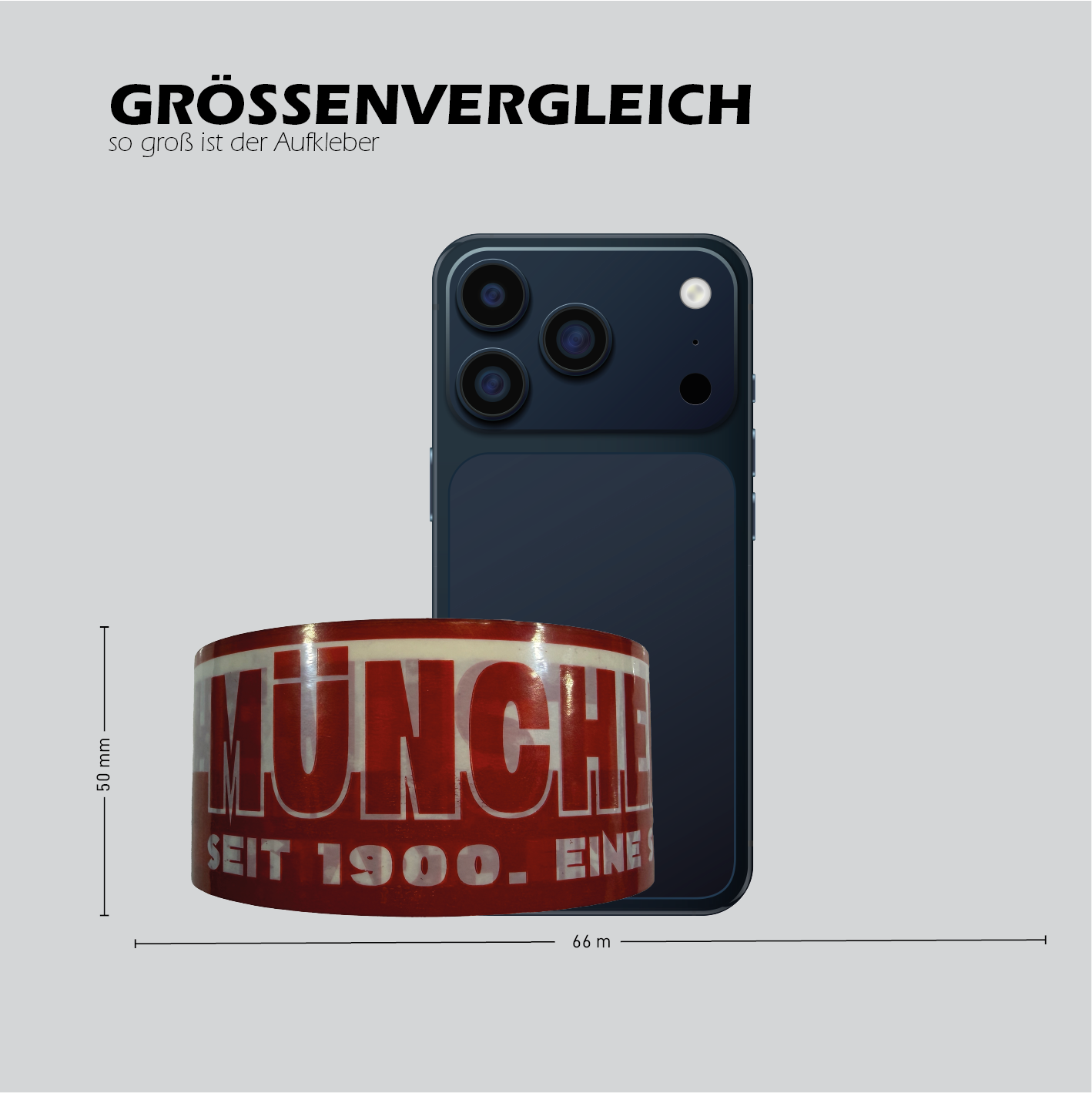 Kleberolle - MÜNCHEN IST ROT - Größenvergleich